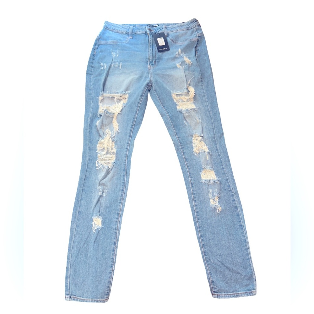 Fashion Nova Blue Skinny Jeans with Distressed Detailing